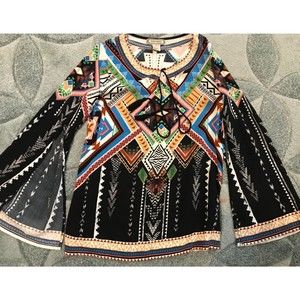 Flying Tomato Colorful Aztec Design Bell Sleeve Top Size Small